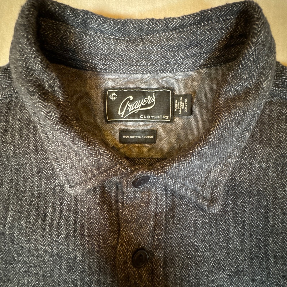 Grayers Heritage Flannel Mens XXL Gray Herringbone Button Up Long Sleeve Shirt